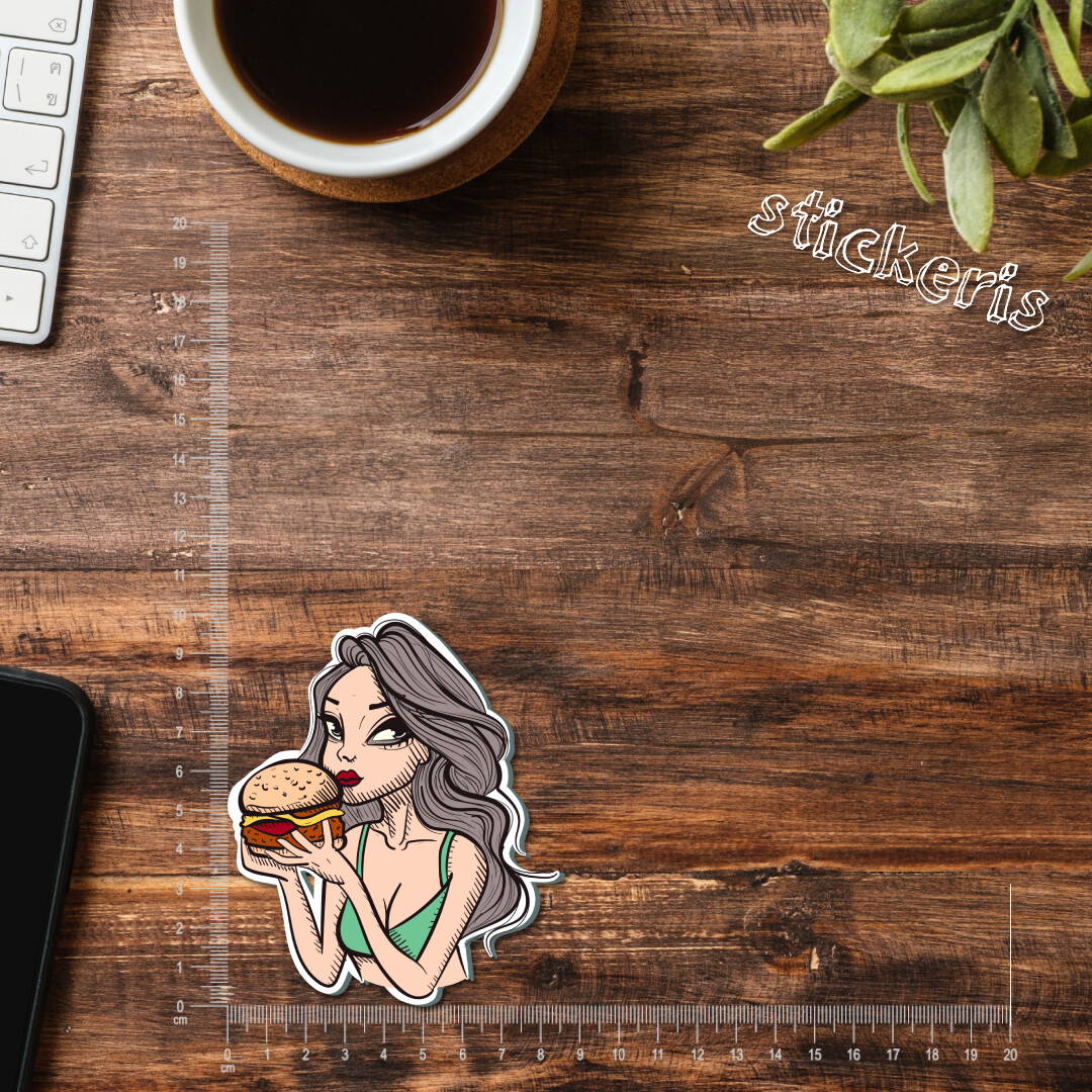 2x Young woman eating a burger 4-12″ (up to 47″) | buy 2 get 1