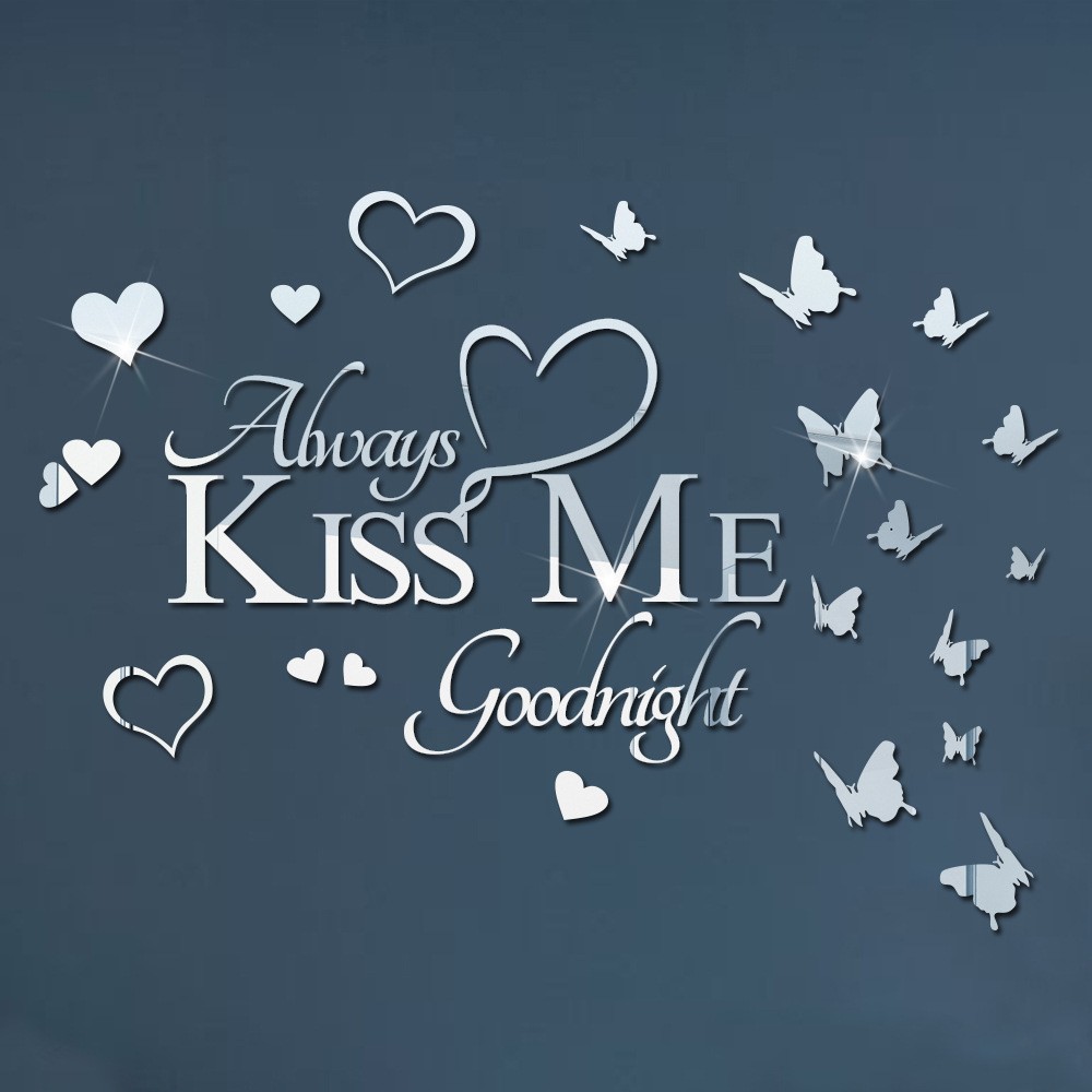 32Pcs/Set Always Kiss Me Goodnight Butterfly Heart Acrylic Mirror Wall Stickers