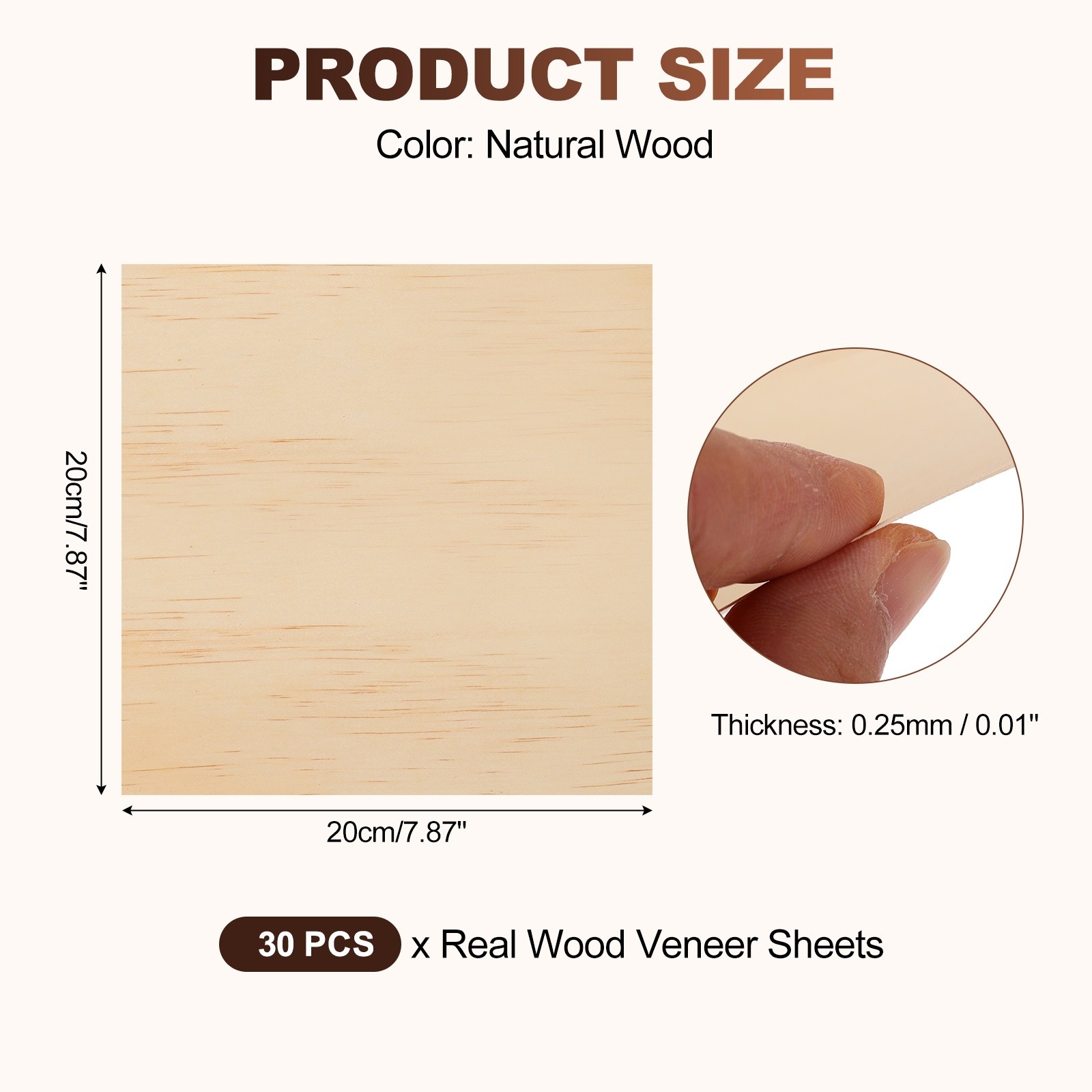 30 Pcs Real Wood Veneer Sheets, 7.9″ x 7.9″ Laminate Wood Boards (Pine)