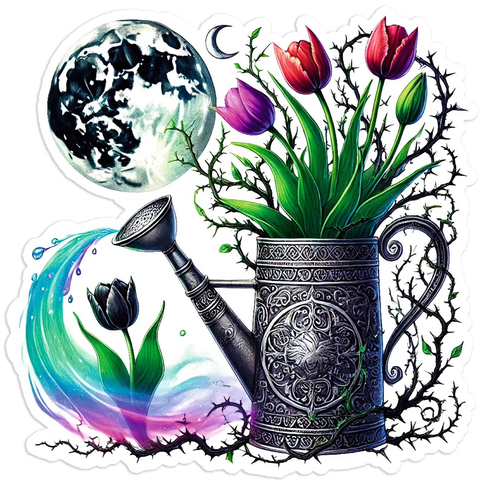 Gothic Tulip Watering Can – Vinyl Decal Sticker – Car Window Laptop – #112