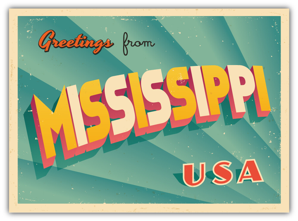 Mississippi USA State Greetings Retro Emblem Car Bumper Sticker Decal ”SIZES”