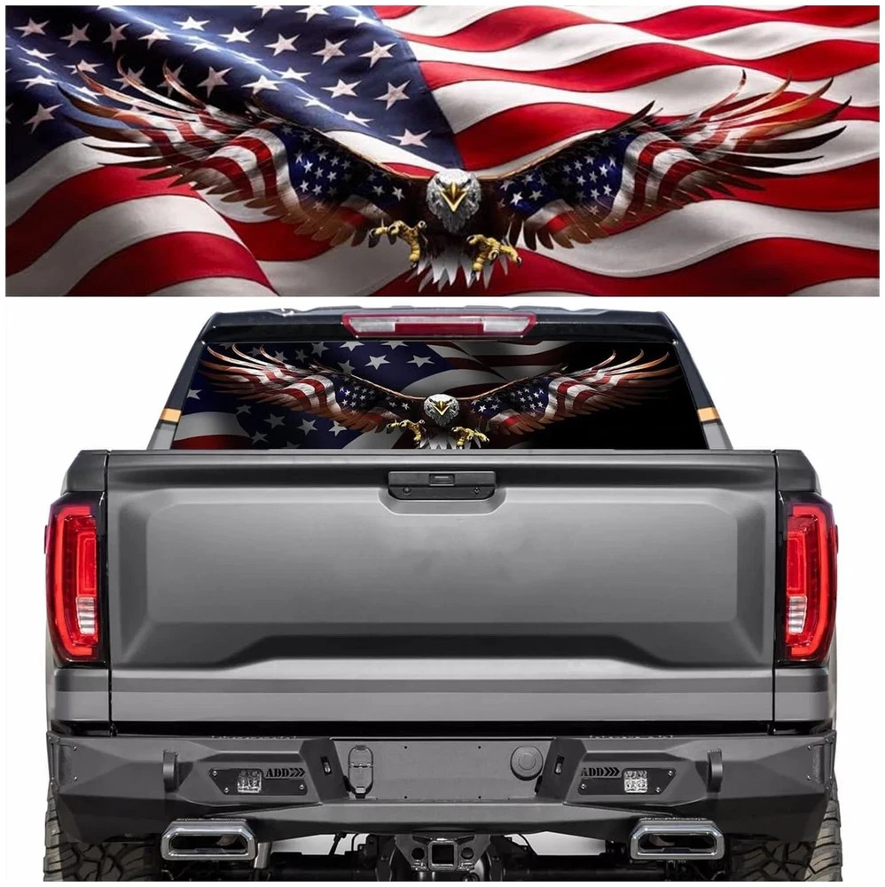 Vinyl American Eagle Flag Back Rear Window Decals 65×22″ For Pickup Trucks SUV