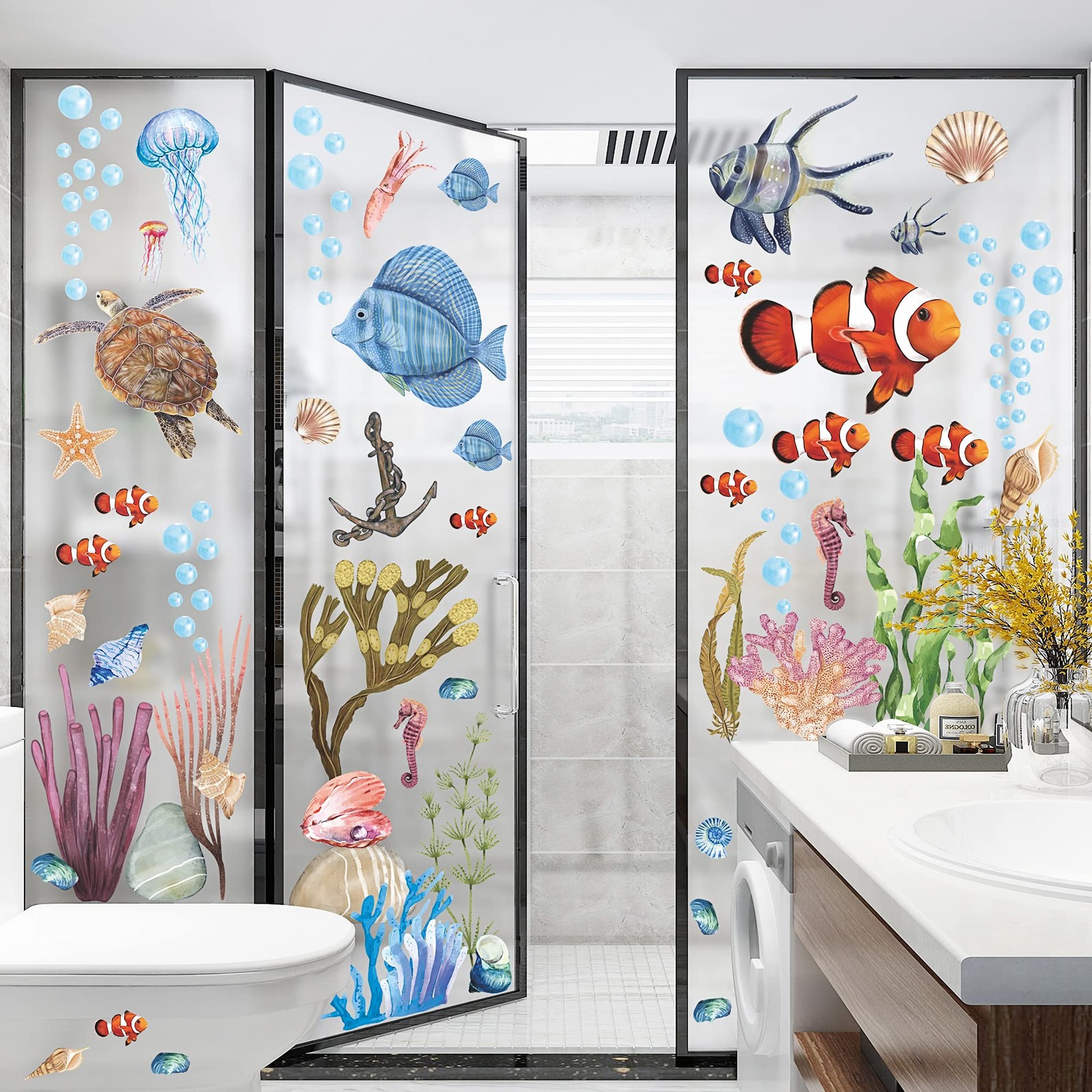 3D Ocean Wall Stickers Under The Sea Decals 12 inch x 18 inch, Blue