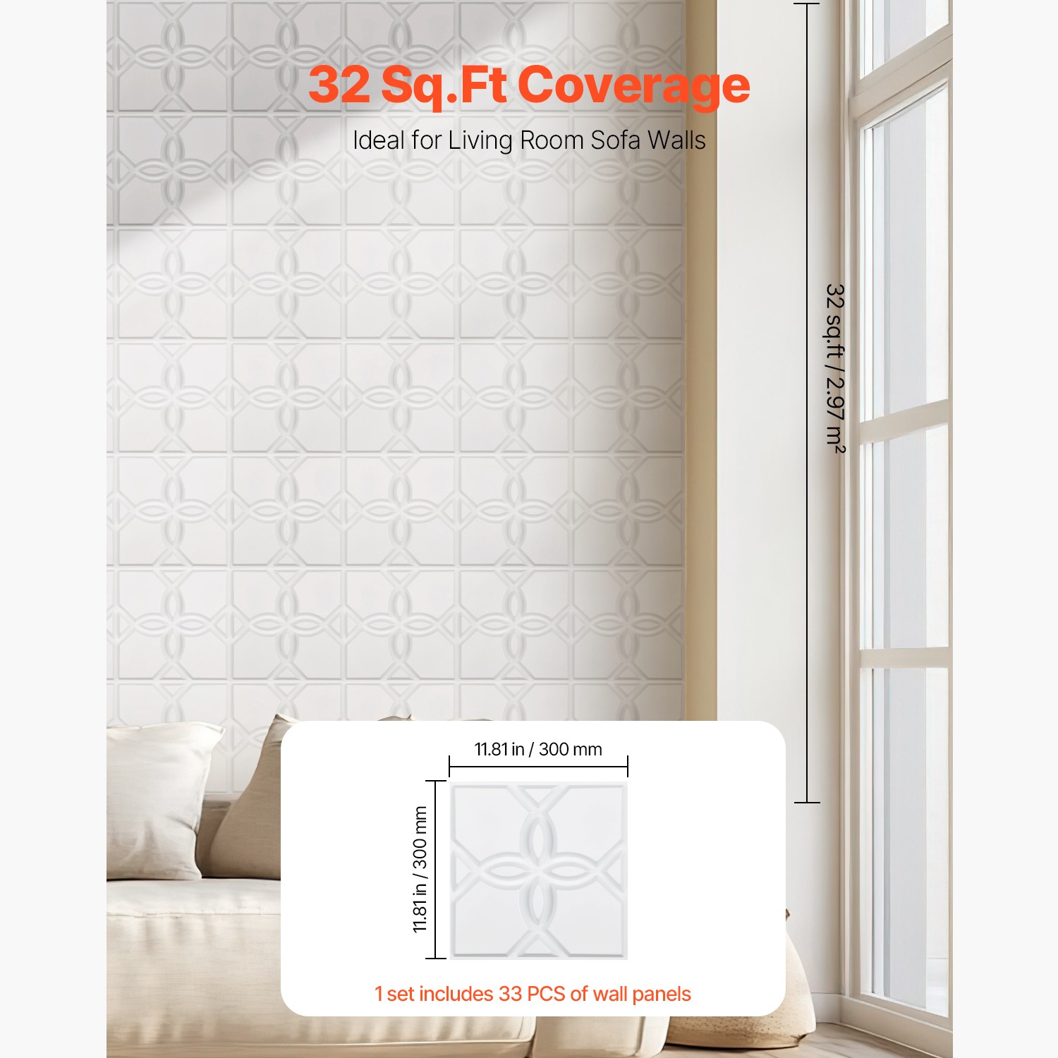 Uimoso 33-Pack 3D PVC Wall Panels,11.81”x11.81”, 32 Sq.Ft,Floral Design, White