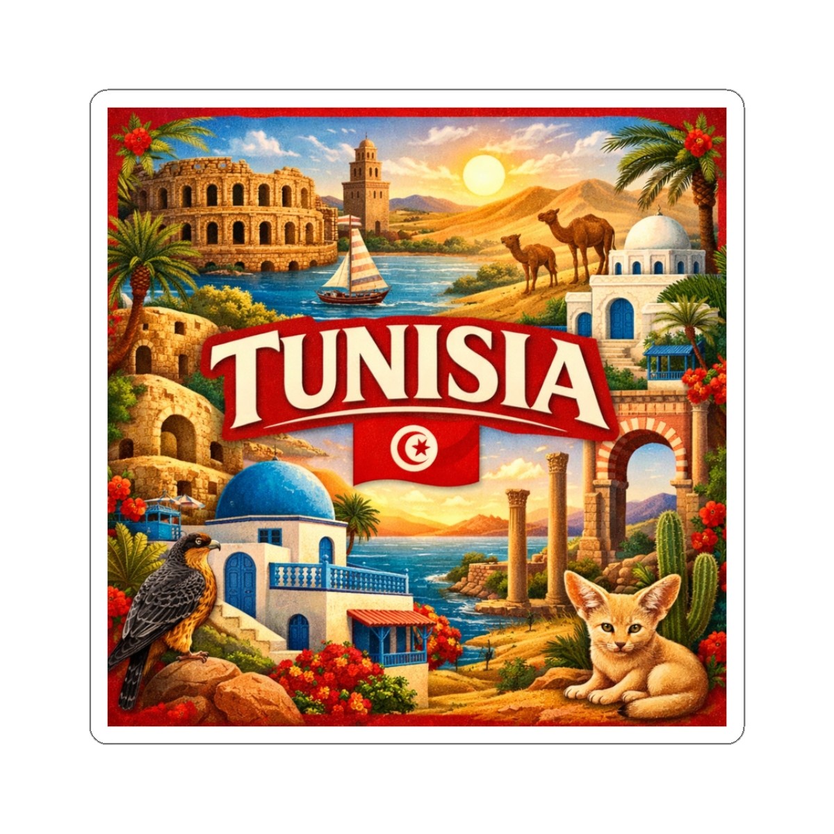 Tunisia Sticker | North Africa Travel Souvenir, Mediterranean, landmarks