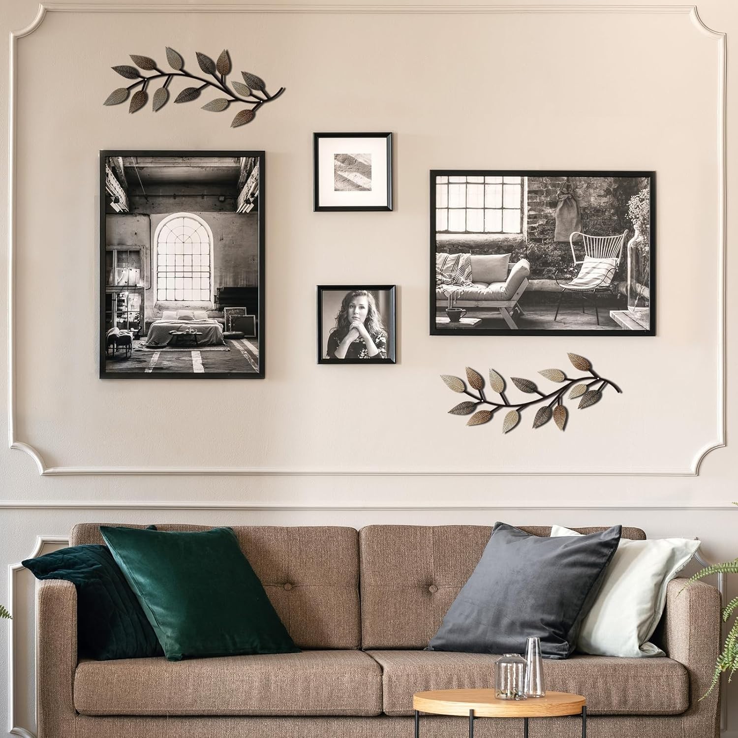 Chic Metal Olive Branch Wall Decor: 2-Piece Set for Elegant Indoor/Outdoor Style