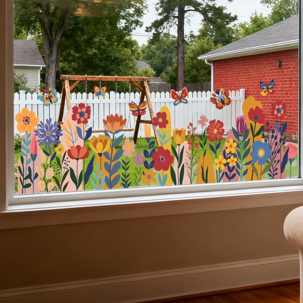 Double Sided Colorful Floral Static Cling Sticker for Windows PVC Material