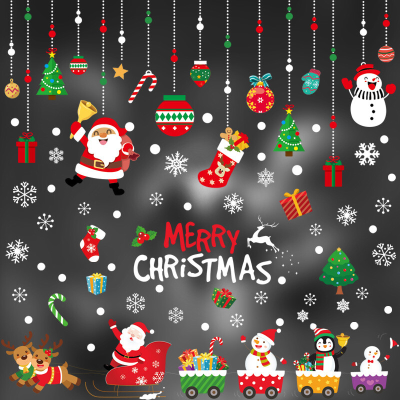 Merry Christmas Window Stickers Tree Santa Claus Shop Wall Removable Decor USA