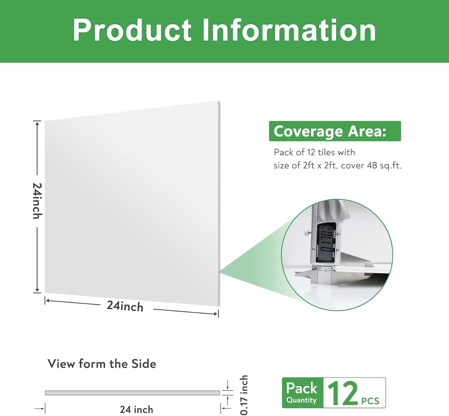 Smooth Drop Ceiling Tiles 2 x2ft, PVC Ceiling Tile 24×24″ Waterproof, Fire-Rated