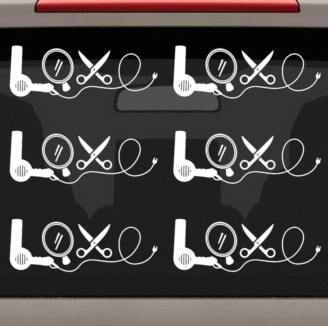 Hair Dryer Mirror Scissors Hair Stylist Salon LOVE Decal Sticker 6-COUNT