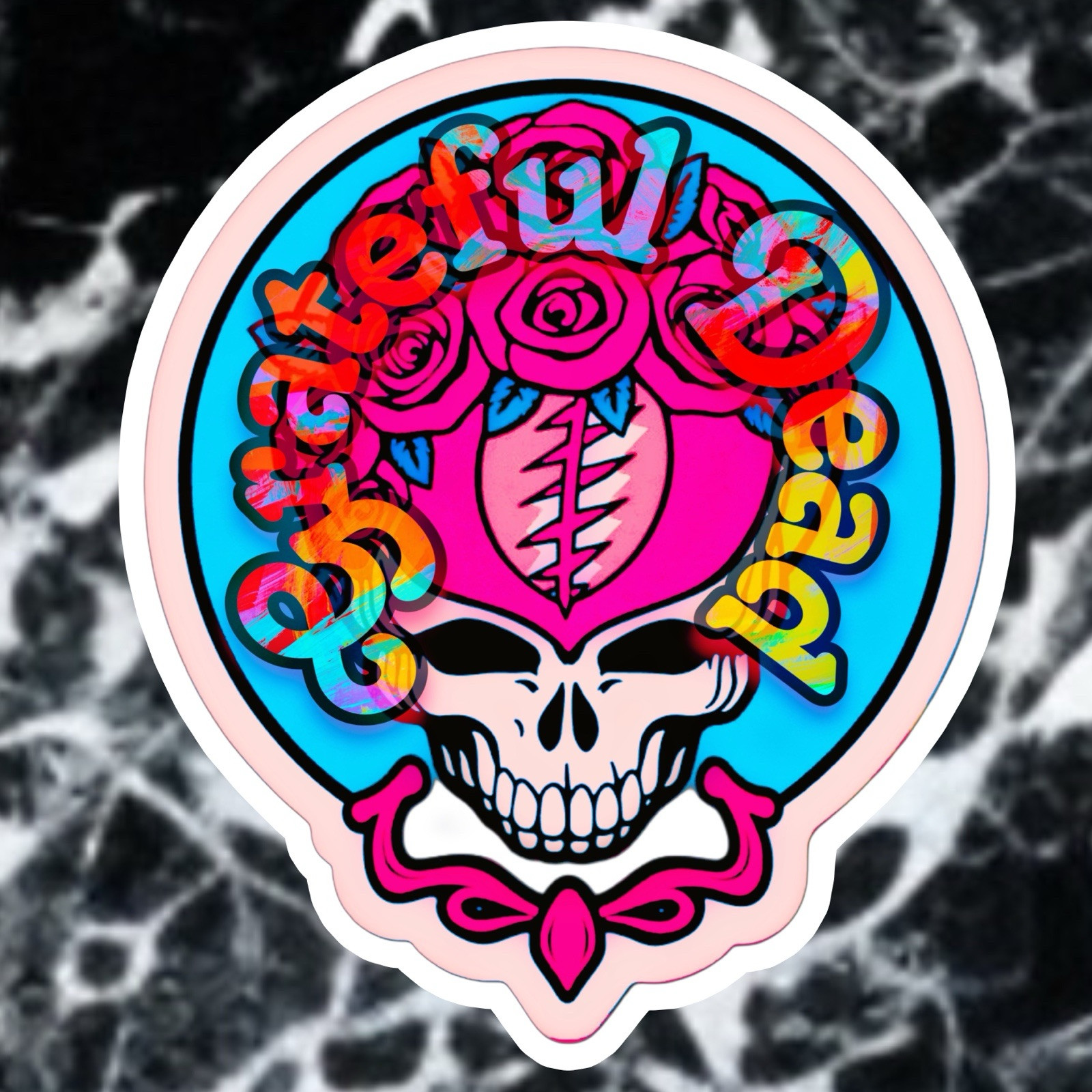 Grateful Dead Neon Skull & Roses Sticker Decal