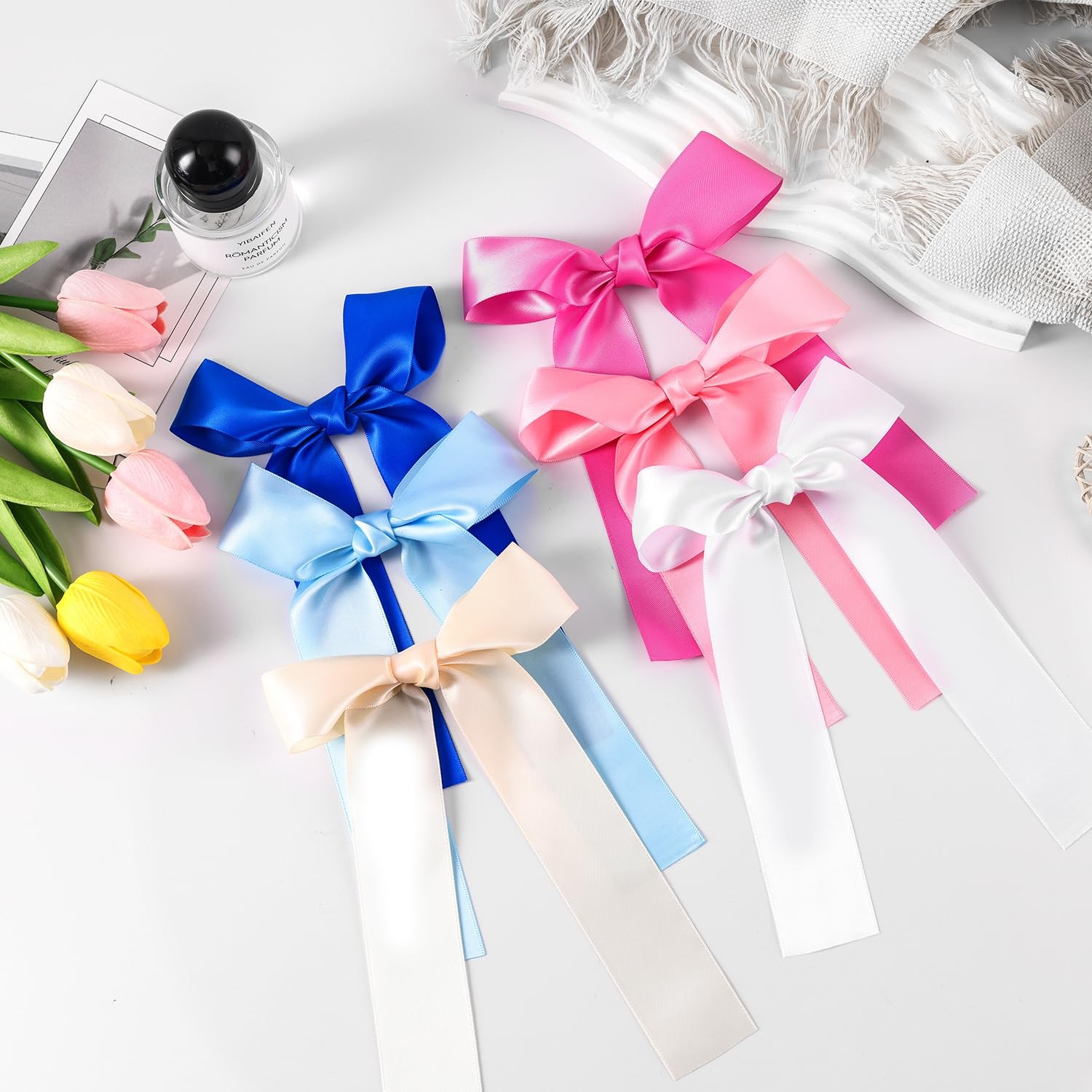 2-Pack Long Satin Ribbon Hair Bows for Girls – Elegant Silk Hair Clips for