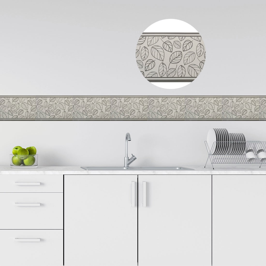 Wall Paper Border Self Stick PVC Gray Black Leaves Pattern Wall Window Decor