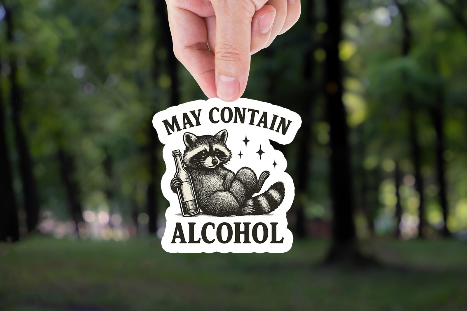 Funny raccoon sticker, meme alcohol decal, drunk raccoon, may contain alcohol, p