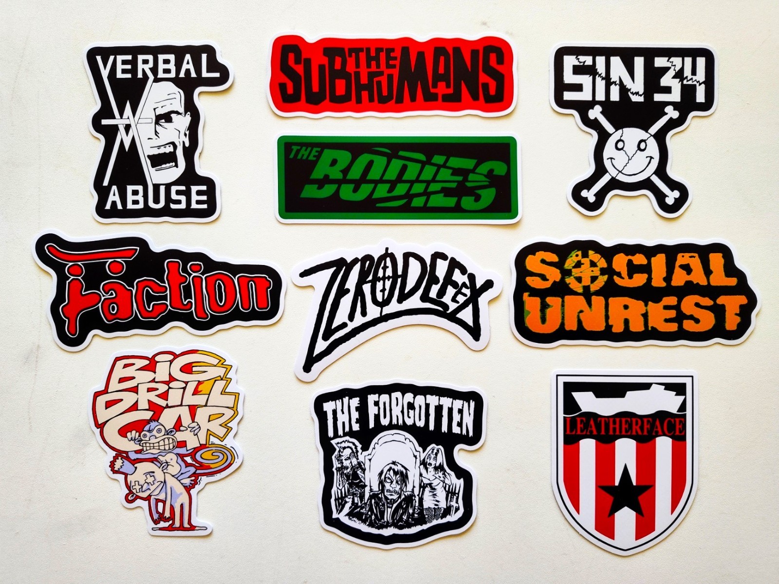 Punk Sticker Pack (QTY 10) SET 36 subhumans sin 34 verbal abuse faction band