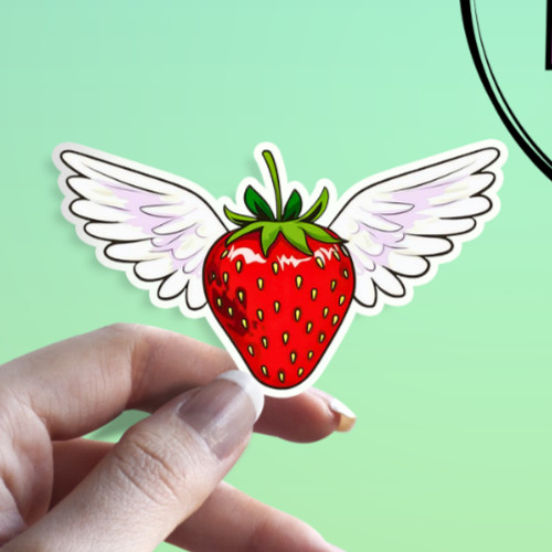 Winged Strawberry Sticker: Celeste Video Game Collectible Waterproof Sticker