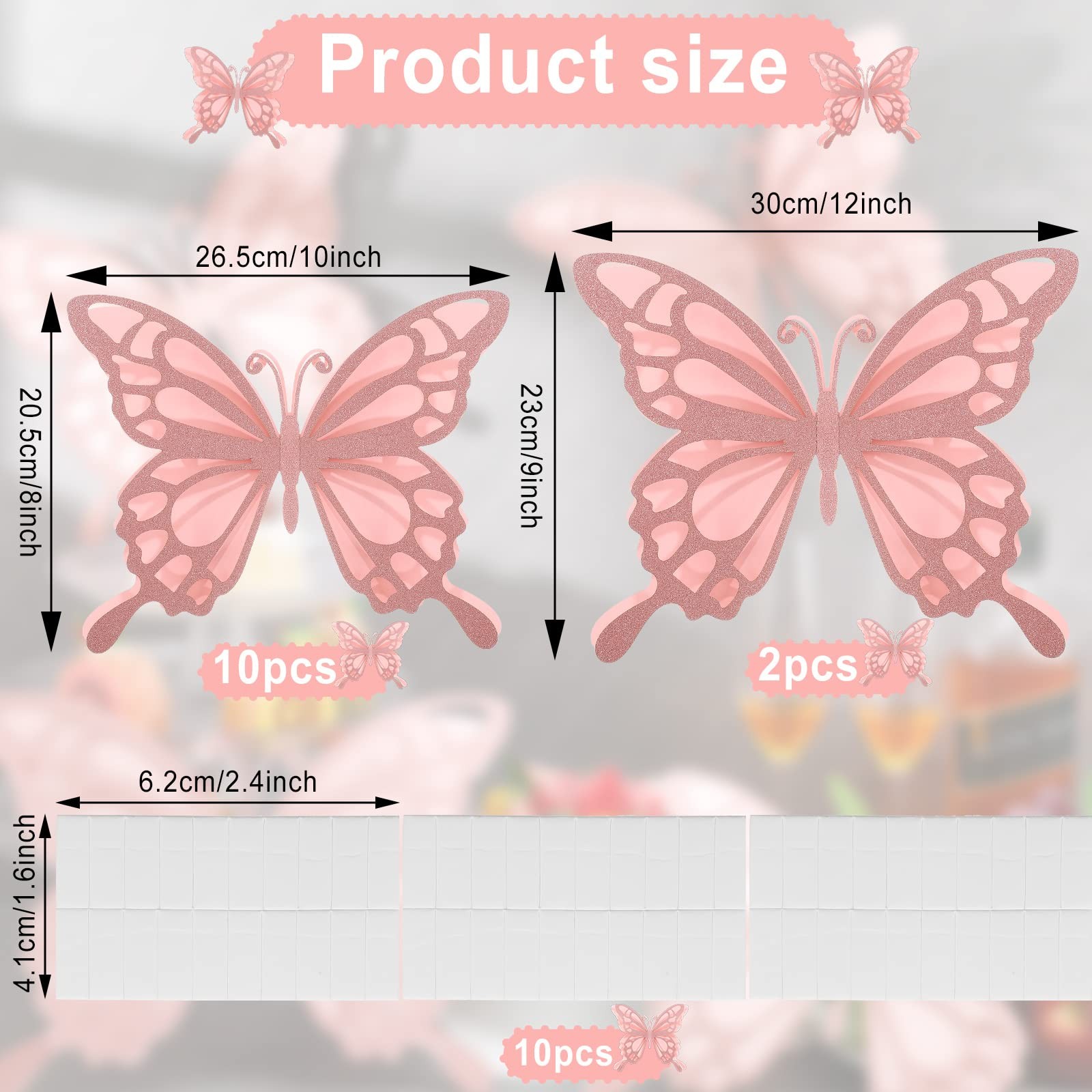 Geyee 12 Pcs 3D Large Butterfly Party Decoration 12 Inch 10 Inch Big Butterfl…