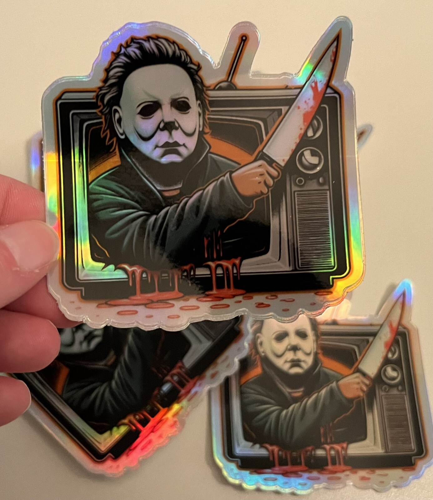 Retro Tv set Michael Myers Vinyl Holographic 3 Inch Sticker