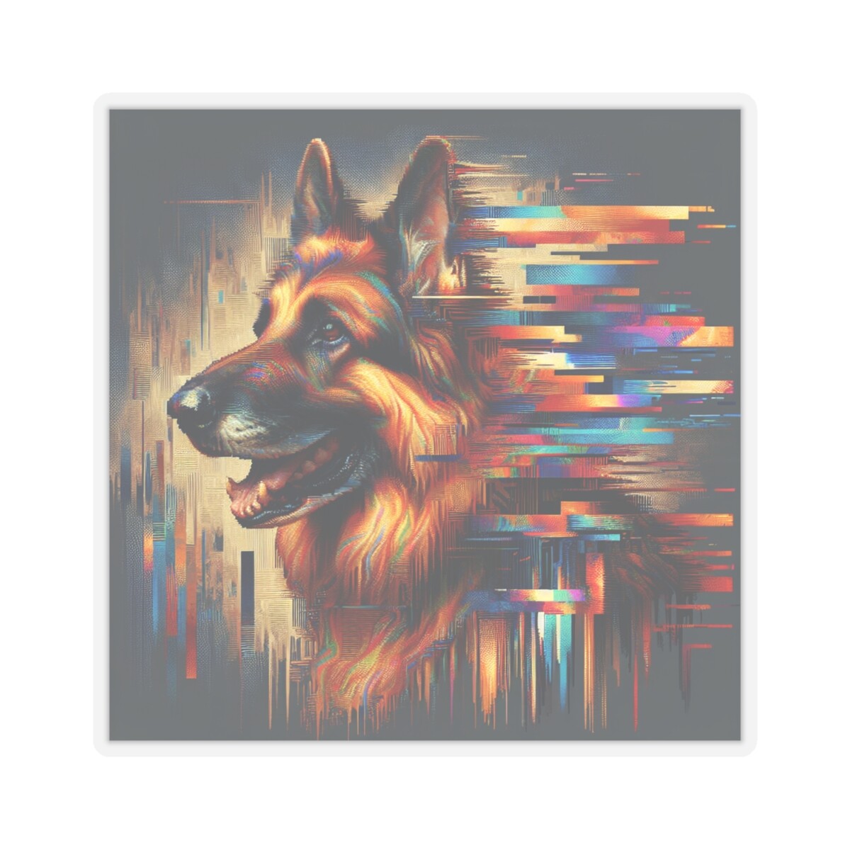 Sticker Glitch Art German Shepherd Oil Painting Dog Pet Lover Gift Fun Creative