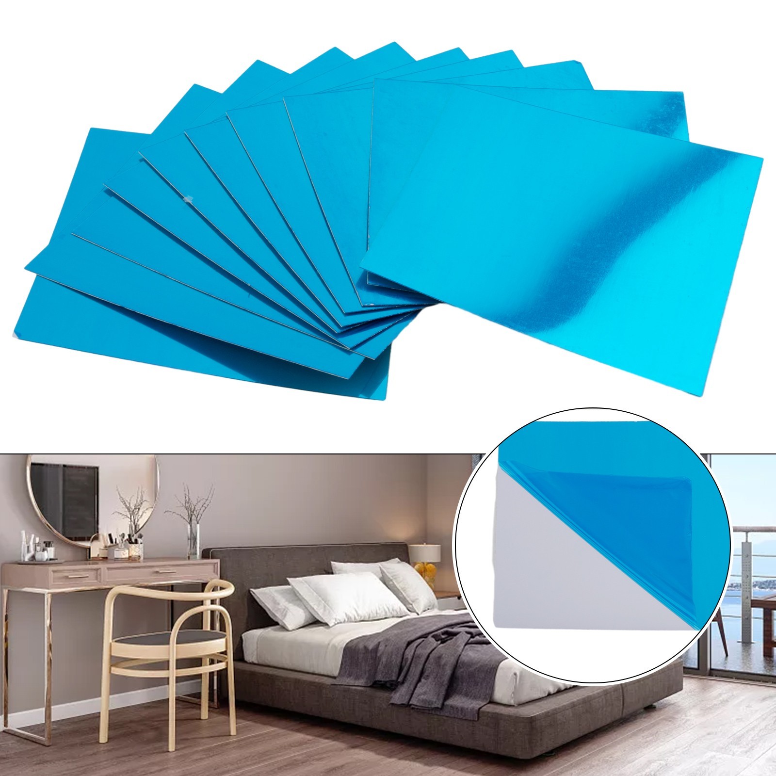 10Pcs 10CM Square Mirror Glass Tile Wall Stickers Decal Mosaic Home Decor
