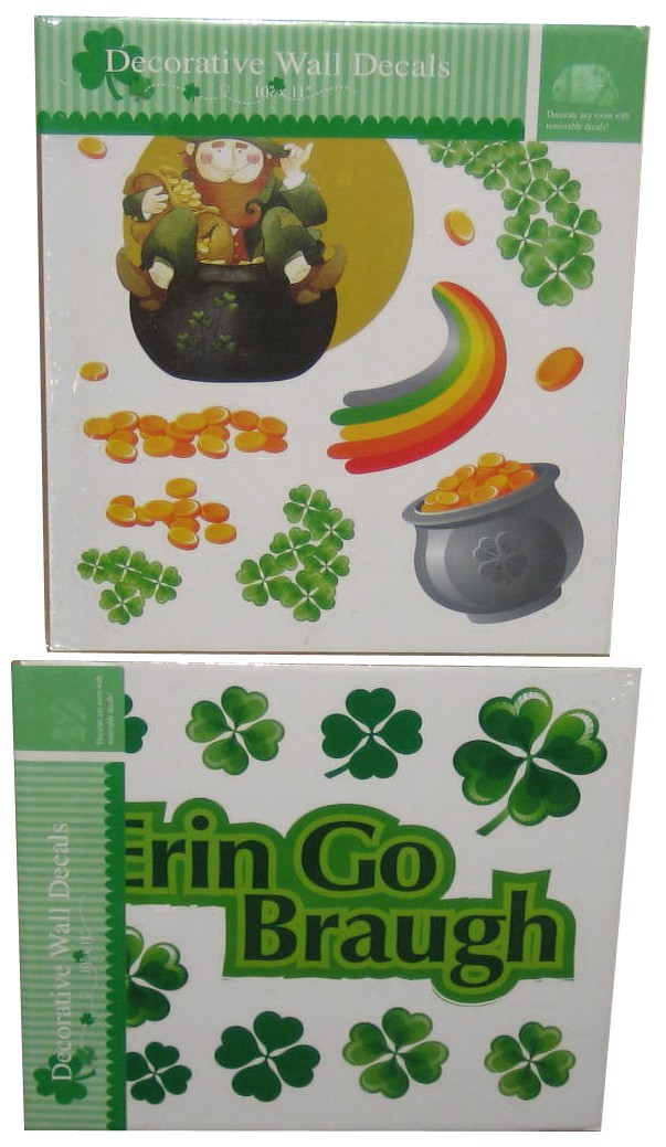 St. Patrick’s Day Leprechaun, Gold Coins & Erin Go Braugh Irish Wall Decals – (