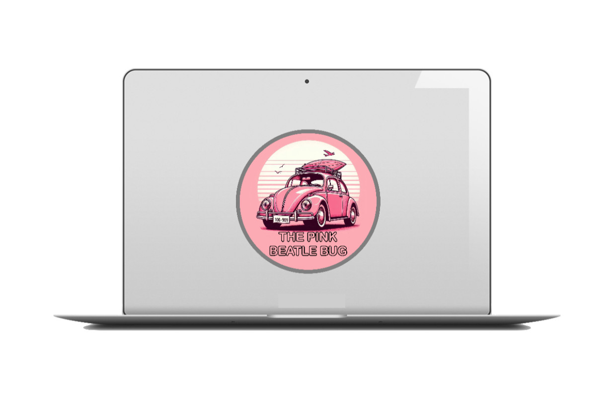 Car Classics “VW Beatle Bug Pink ” – 4″ Handcrafted Vinyl Decal Vehicle Cooler