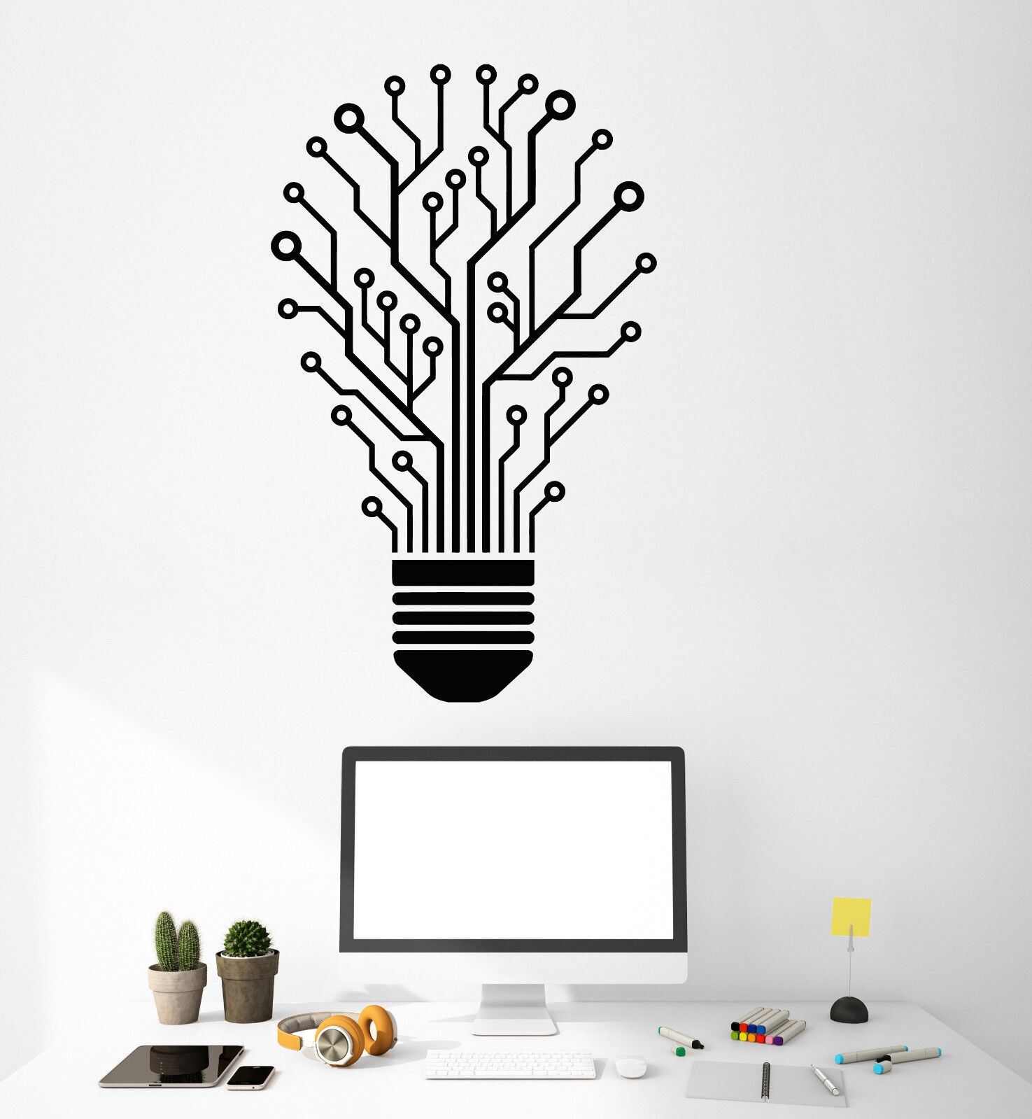 Vinyl Wall Decal Chip Light Bulb Idea Office Decor Stickers (3343ig)