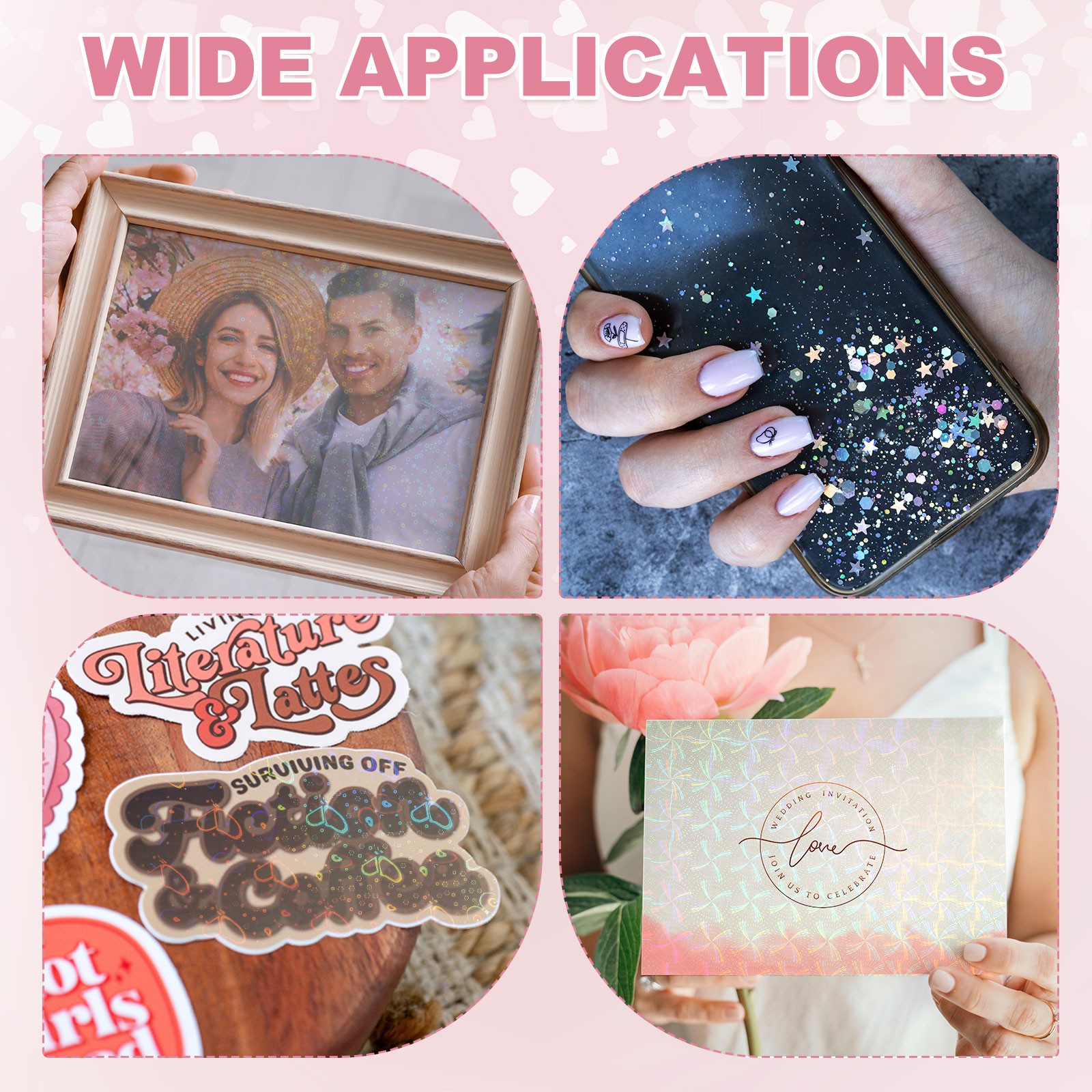 12 Sheets 8.3″x11.7″ Holographic Sticker A4 Self-Adhesive Film(Heart)