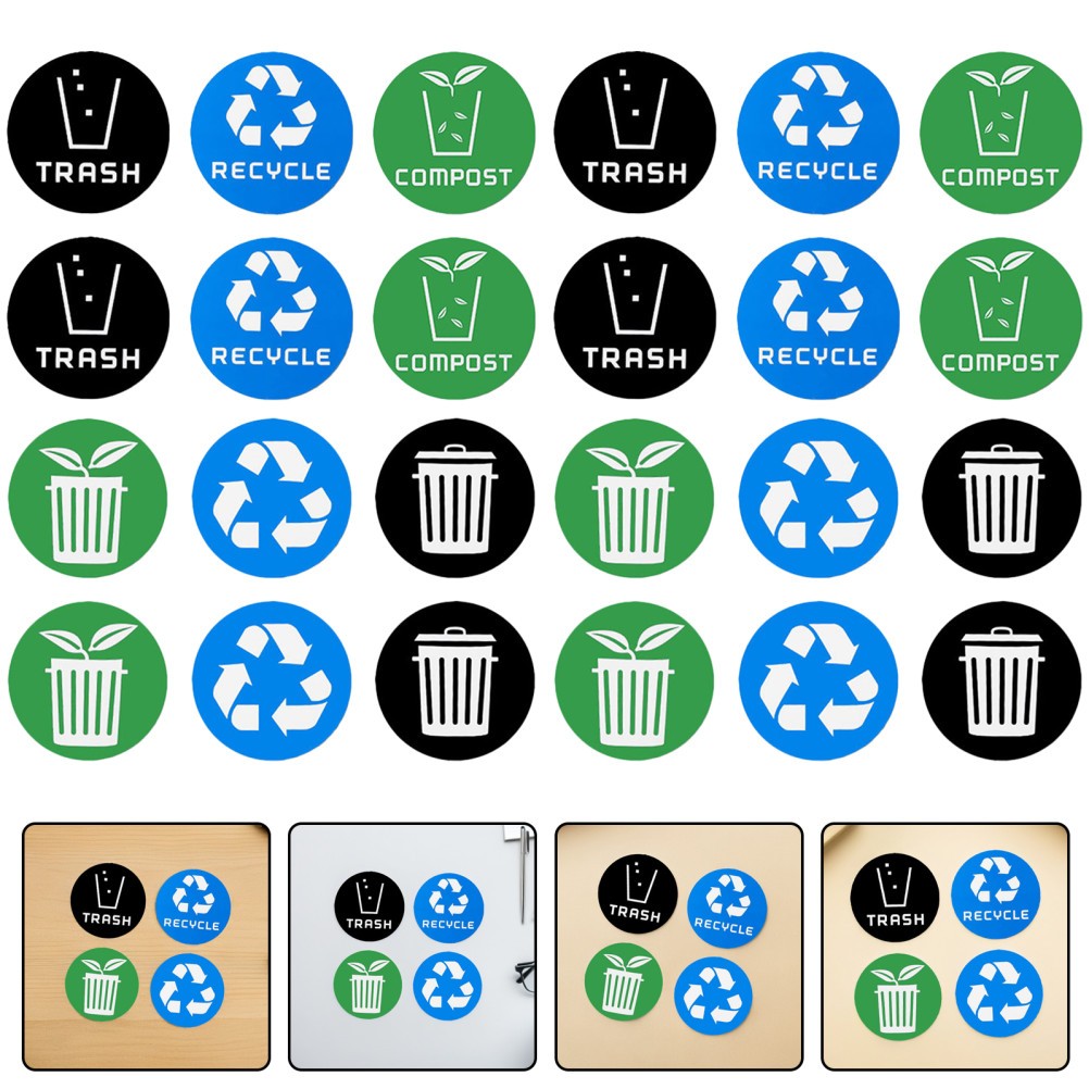 24 PCS Garbage Sorting Decorative Stickers Vinyl Recycle Bin for Trash Bins