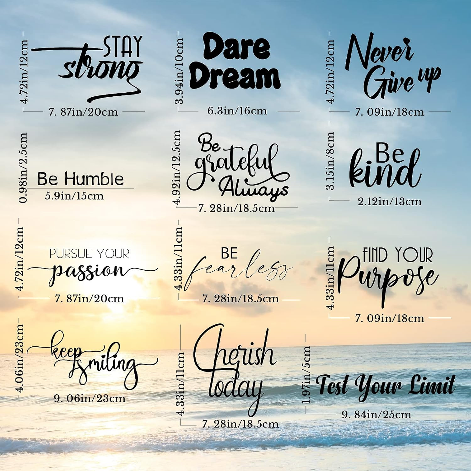 12 Pcs Inspirational Vinyl Wall Decals Motivational Quotes Stickers Large Peel a