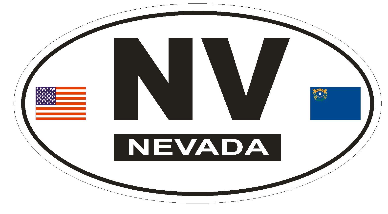 NV Nevada Oval Bumper Sticker or Helmet Sticker D786 Euro Oval with Flag