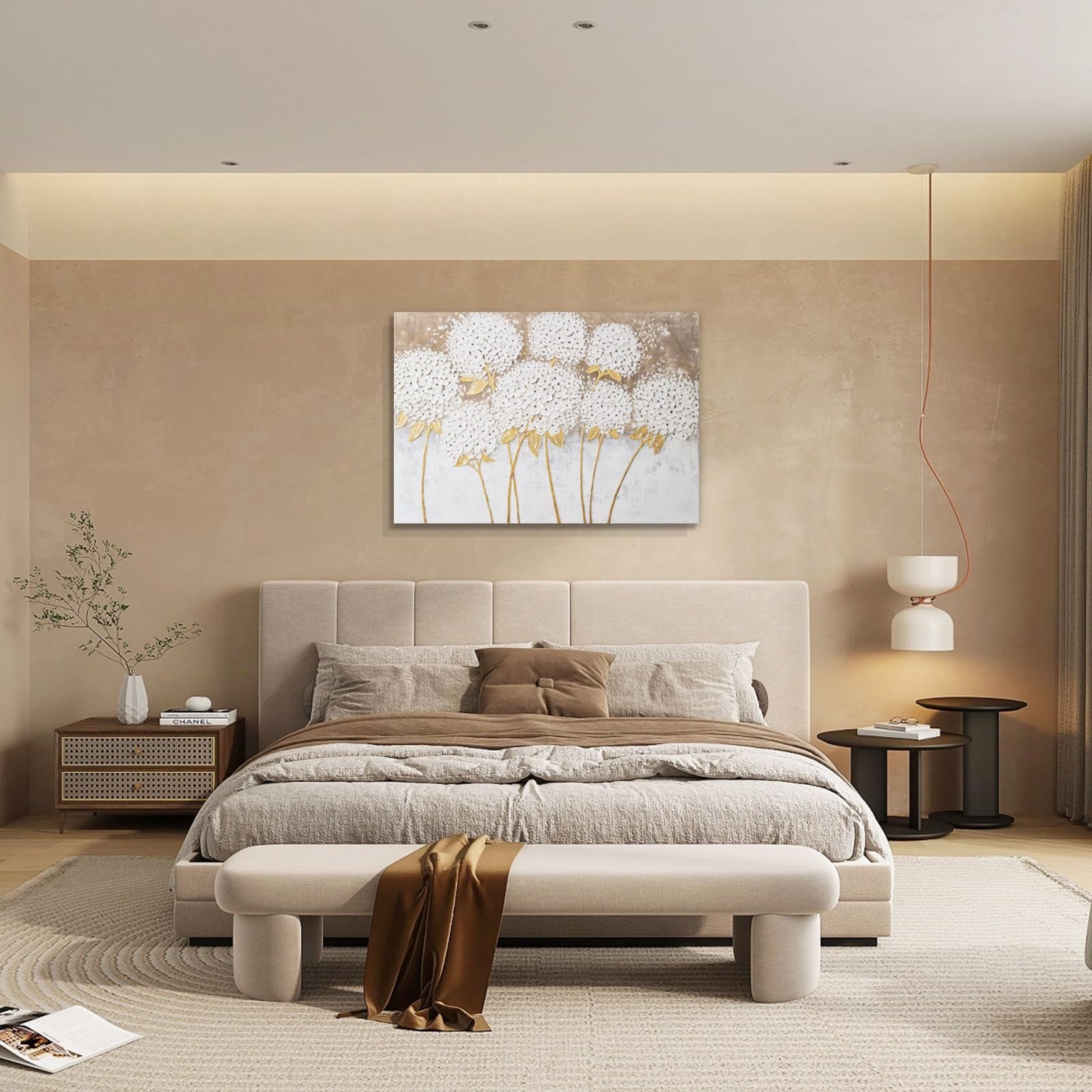 JolyWell White Hydrangea Flower Wall Art, hand-painted Large Canvas Wall Art …