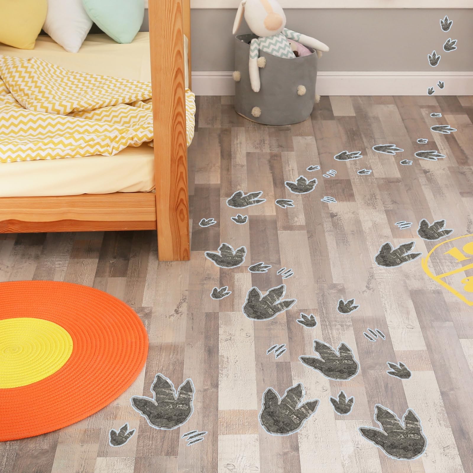 Glow in The Dark Dinosaur Footprint Wall Stickers, 2 Sheets Fossil Pattern De…