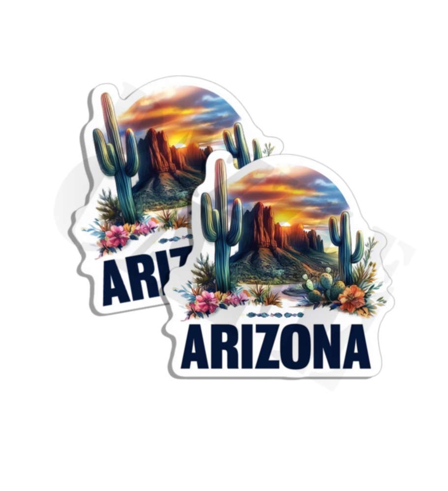 Arizona Sunset sticker vinyl decal desert cactus mountains 2 PK Made in the USA