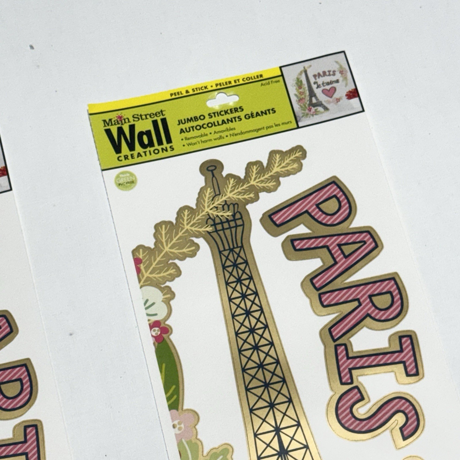 Main Street Wall Creations Paris Eiffel Tower Peel & Stick Removable Stickers x2
