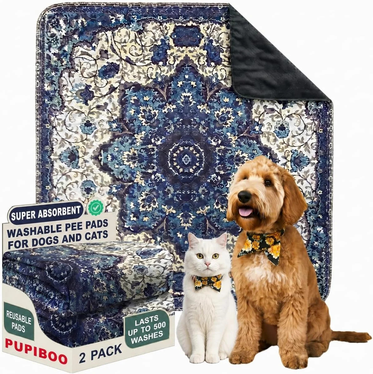PUPIBOO Washable Pee Pads for Dogs and Cats – Super Absorbent Reusable Puppy Tra