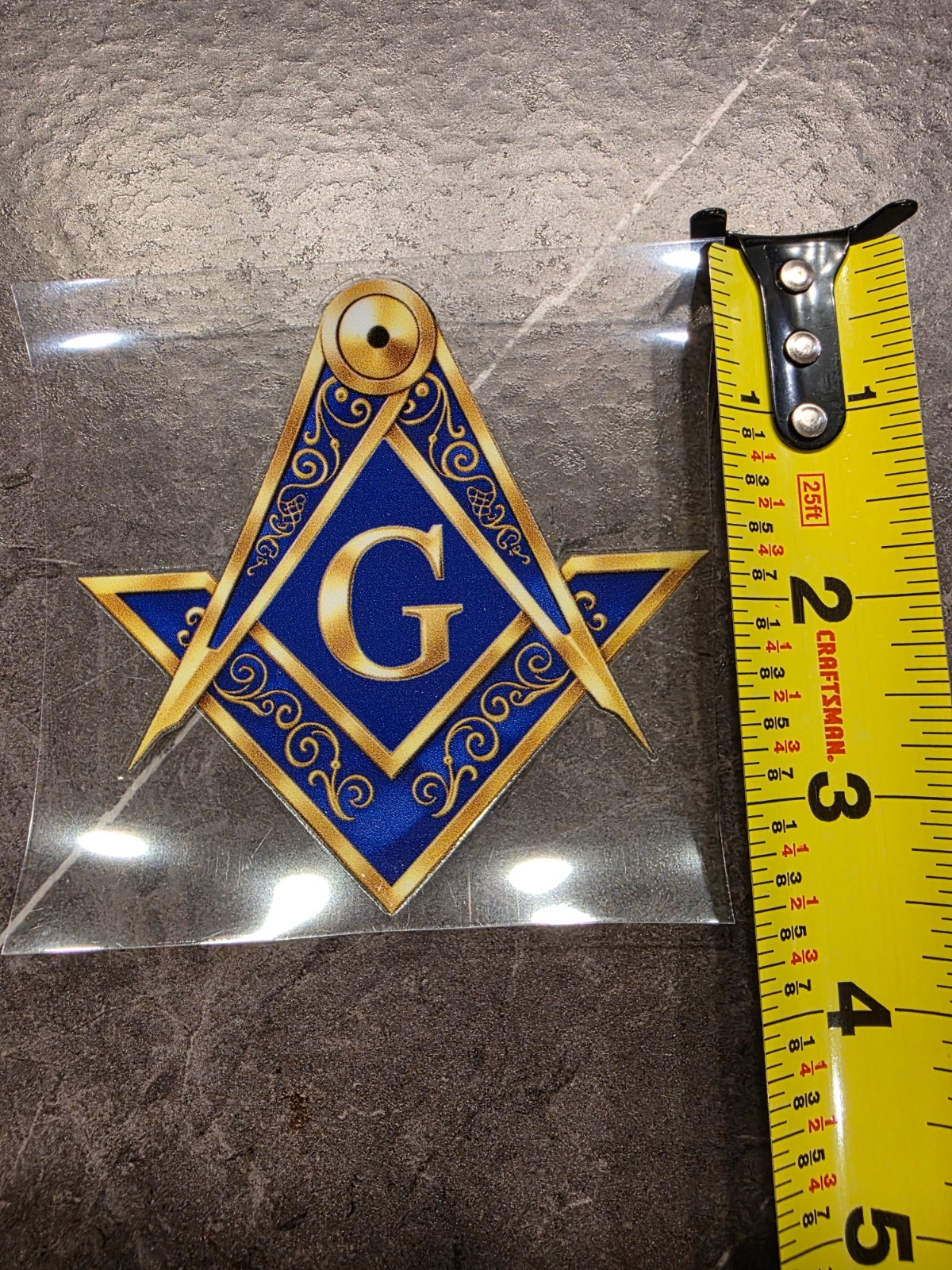 Masonic Square & Compass Decal | Freemason G Symbol UV DTF Sticker Gold Blue