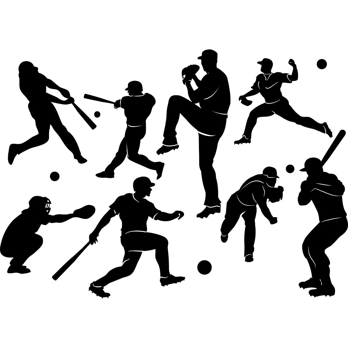Removable Baseball Player Silhouette Wall Decals Baseball Sports Wall Sticker…