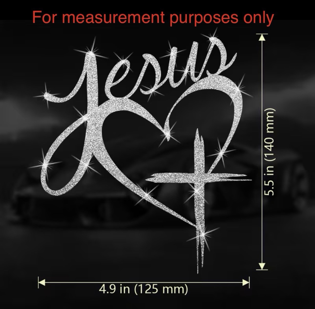 SILVER METALLIC GLITTER CROSS HEART 5.5” Jesus God Vinyl Sticker Decal Christian