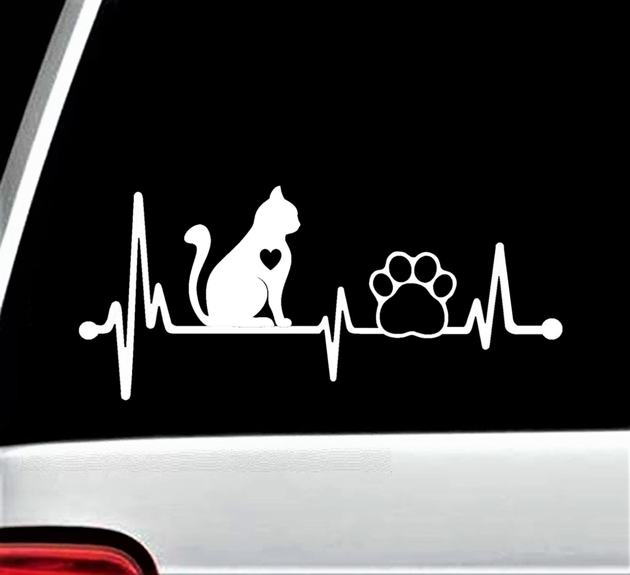 Cat Heartbeat Lifeline Paw Decal Sticker for Car Window laptop 8 Inch BG 147