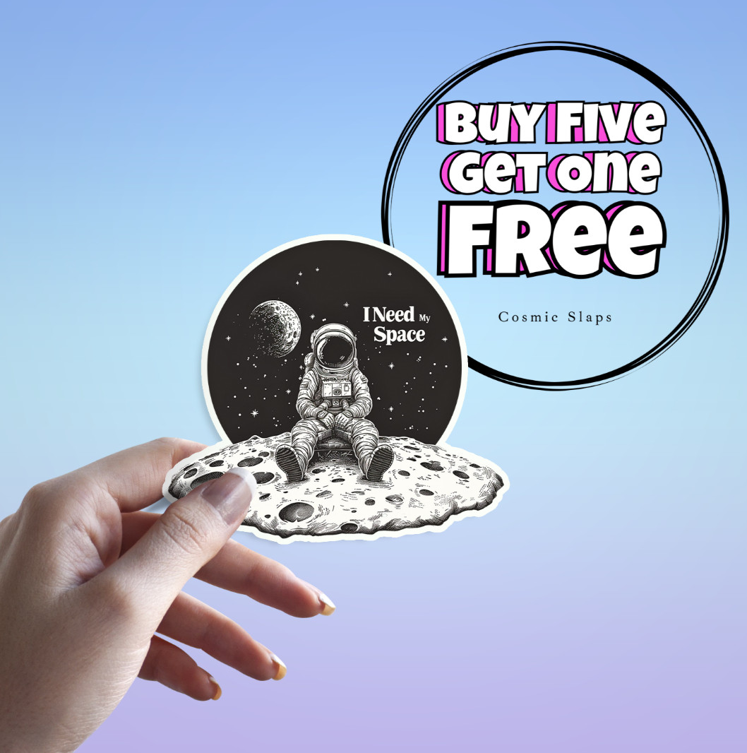 Space Sticker: Introvert Astronaut I Need My Space Waterproof Moon Sticker