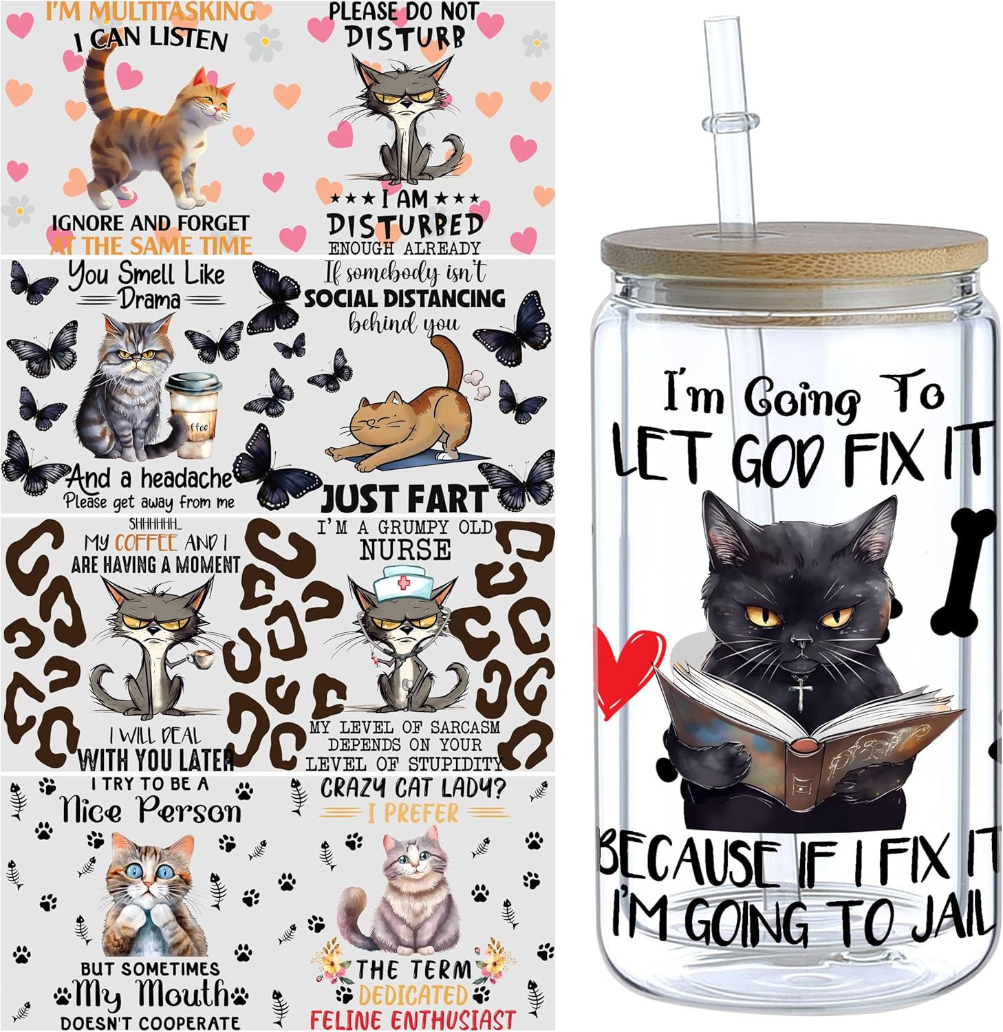 5 Sheets Animal UV DTF Cup Stickers, Glass DTF Transfer Stickers, Waterproof Wip