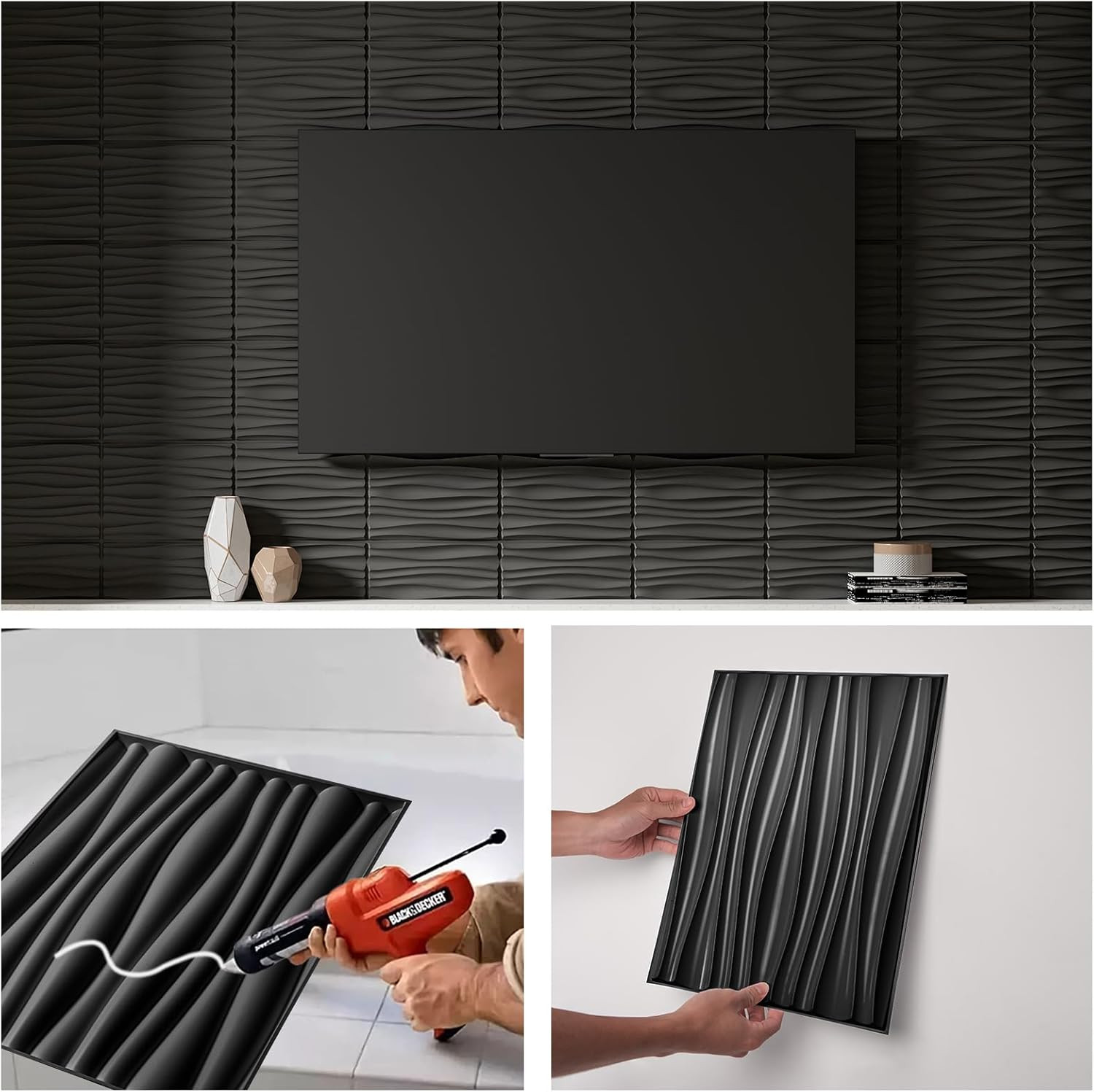 24-Pack 3D Wall Panels for Interior Home Décor, PVC Wavy Textured Accent Wall Pa