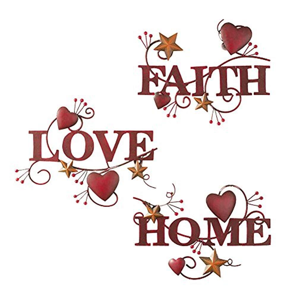 Collections Red Home, Love and Faith Metal Wall Art – Set of 3 (Open Box)