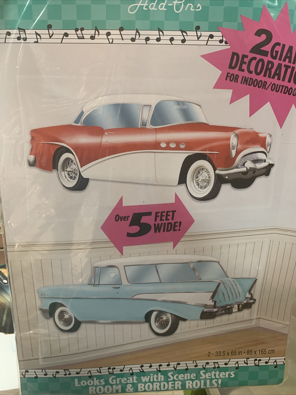 2 Giant Retro Car Wall Display Decal Decorations, 5ft, American Diner 50s Chevy