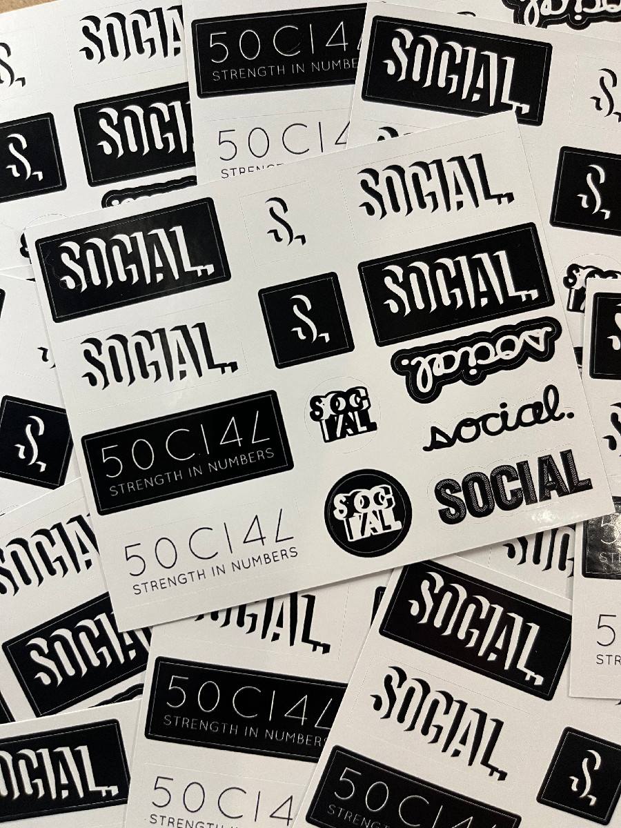 Social Mini Logo Sticker Sheet Black White 3.5 x 4 (13 Slaps)