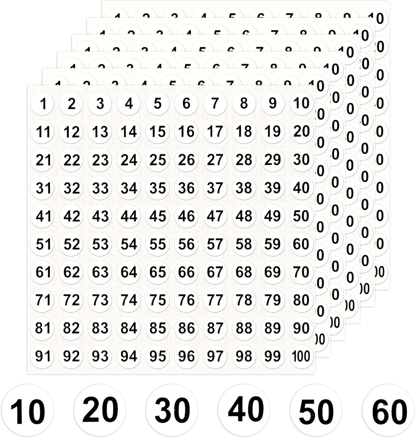 Number Stickers 1-100, 2500 Consecutive Vinyl Stickers Self-Adhesive Small Round