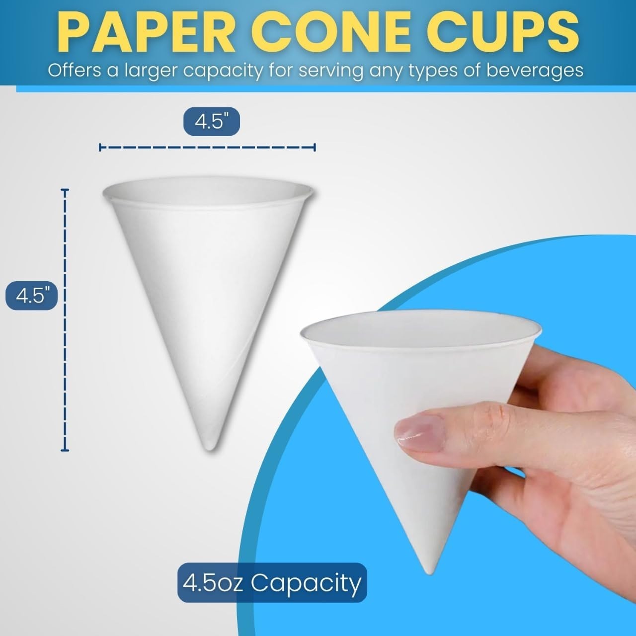 Disposable White Paper Cone Cups (Pack of 400-4.5 oz) Eco-Friendly, Leak-Proof,
