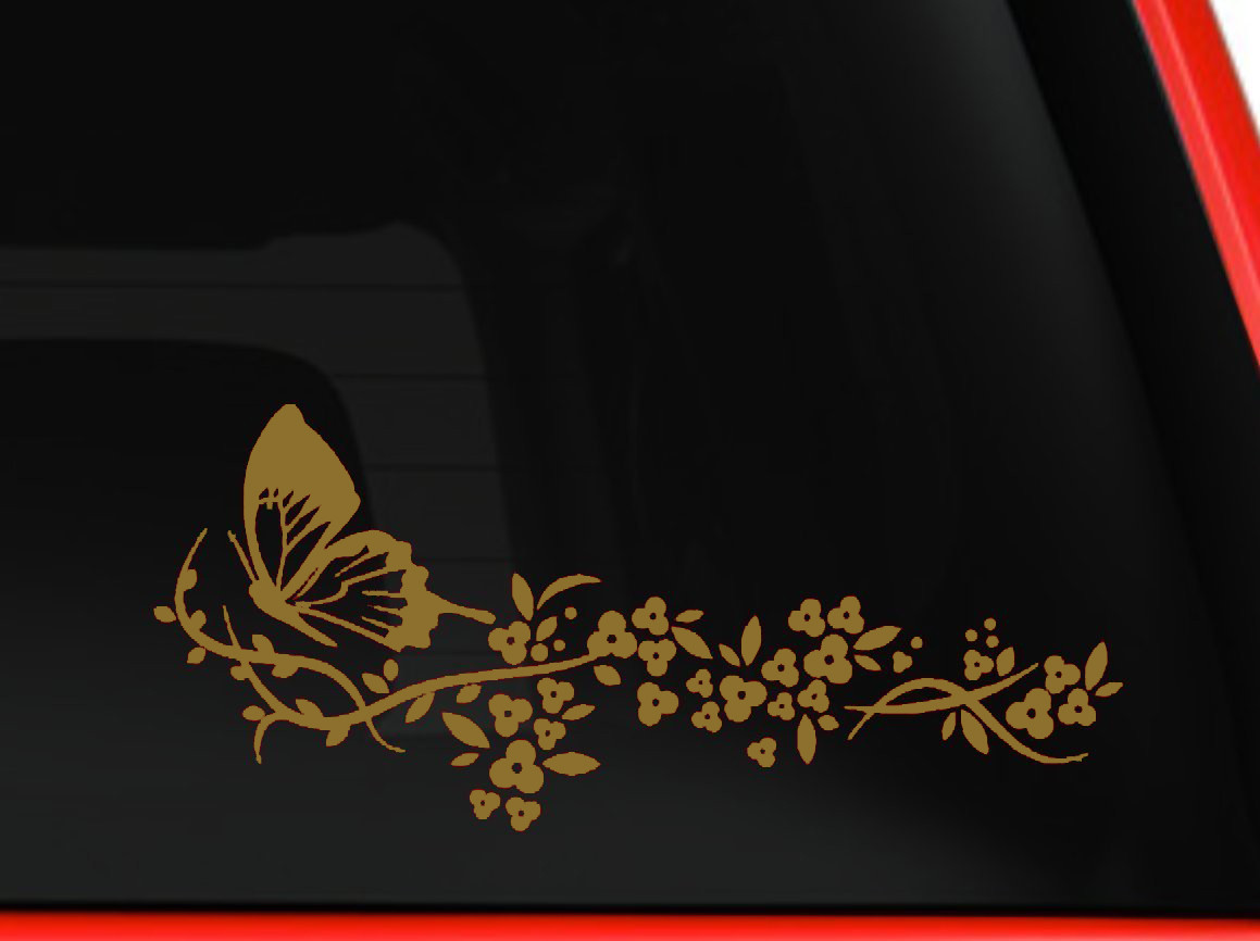 Flower and Butterfly, beautiful nature Decal Stickers Car Window Truck laptop 6″