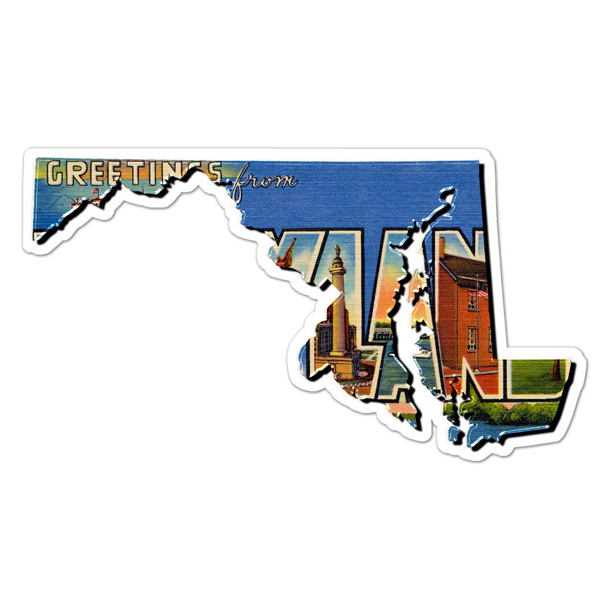 Vintage Maryland Map, Vinyl Decal Sticker, Indoor Outdoor, 3 Sizes, #8867